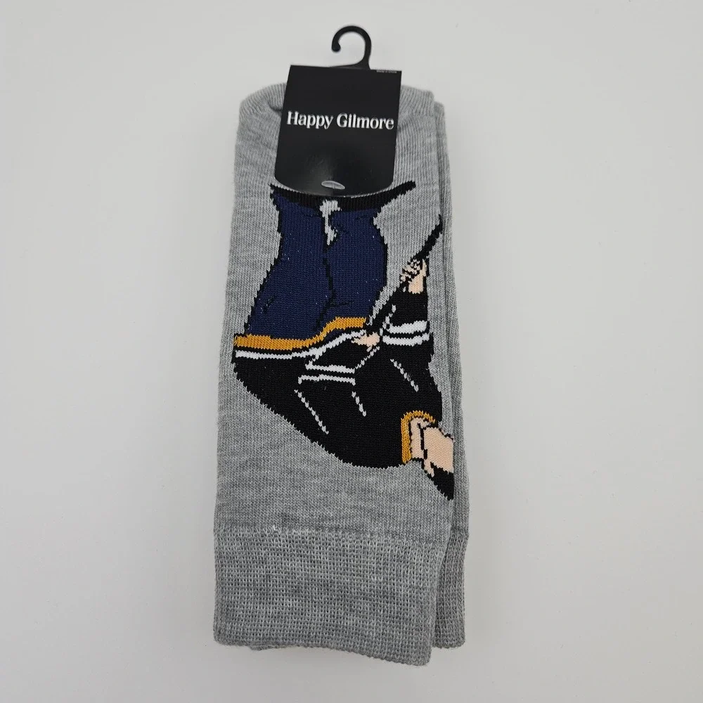 Happy Gilmore Mens Crew Socks 2 Pack Grey Black Gold‎ Golf Comedy Bioworld 10-13